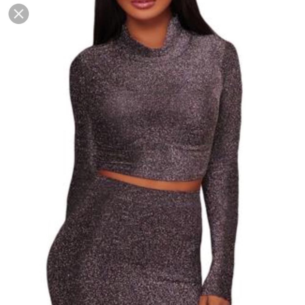 Express silver glitter top and skirt set